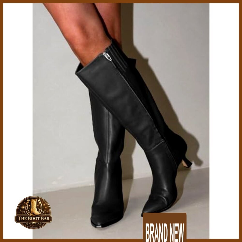 Knee High Boots Kitten Heel Pointed Toe Side Zipper Winter Dress Shoes - Picture 5 of 7